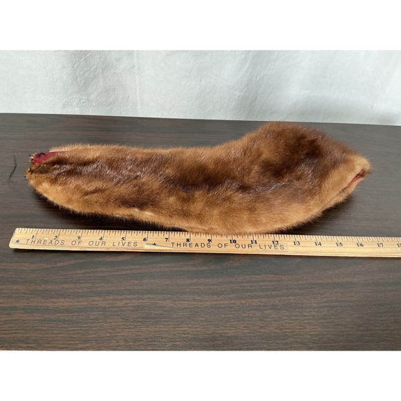50-60s Real Mink Fur Collar Womens  Mahogany Brown Red Satin Lining Curved VTG - Picture 3 of 6